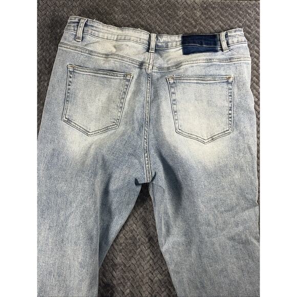 Flying Monkey High Rise Blue White Flare Stretch Jeans Women's 34 18 Festival XL - Picture 8 of 9